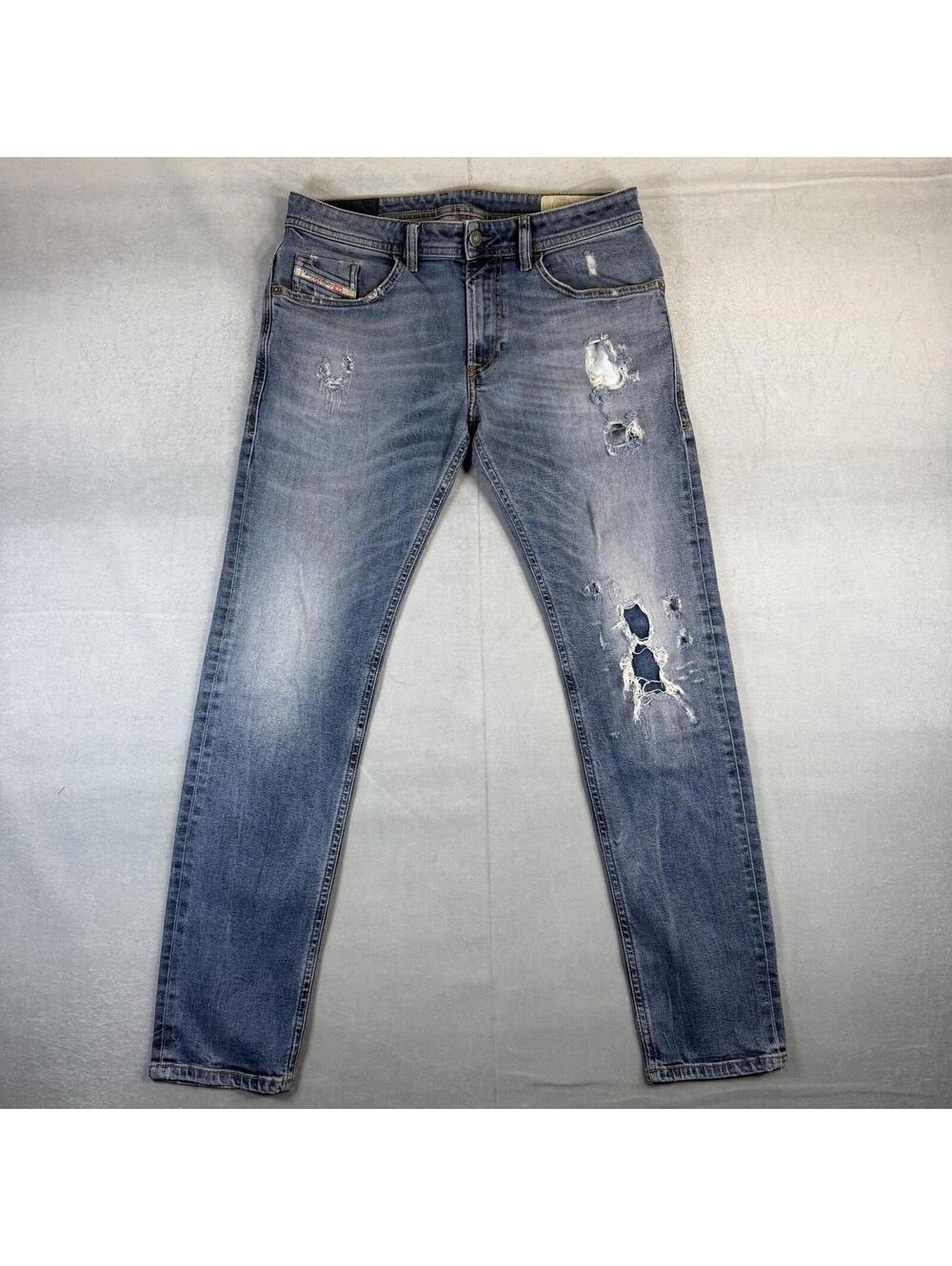 Diesel Thommer Jeans Men 32x32 Blue Slim-Skinny Distressed Patchwork Faded Denim